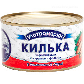 Килька "Ультрамарин" каспийская неразделанная обжаренная т/с 240г ж/б