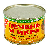 Печень и икра минтая натуральные "Примрыбснаб" ассорти деликатесное 240г ж/б