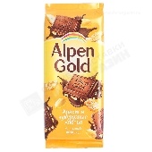 Шоколад "Альпен Гольд" молочный с арахисом и кукурузными хлопьями 80/85г