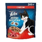 Корм д/кошек "Феликс" Двойная вкуснятина говядина сух. 200г