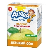 Сок "Агуша" яблоко осветленный б/сахара 200мл т/п с 3 мес.